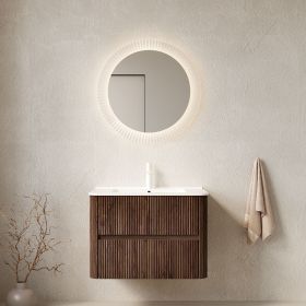 NOOR 30" Bathroom Vanity with Sink, Wall-Mounted Floating Plywood Bathroom Storage Cabinet with 2 Drawers, White Ceramic Basin, NO Faucet