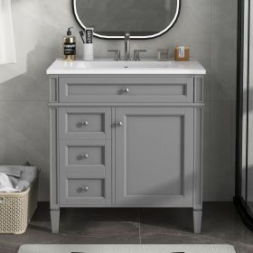 30'' Bathroom Vanity with Top Sink, Modern Bathroom Storage Cabinet with 2 Drawers and a Tip-out Drawer, Single Sink Bathroom Vanity (Color: as Pic)