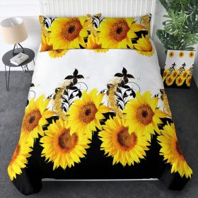 Sunflower Pattern Duvet Cover, Black & White Bedding Set for Men and Women, Sunflower Printed Duvet Cover, with Zipper Closure Ultra Soft Durable (Color: Yellow, size: TWIN)