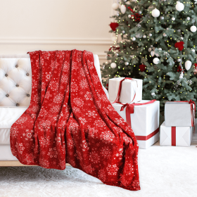 Kathy Ireland Christmas Flannel Fleece Plush Throw Blanket (Pattern: Red Snowflakes, size: 50"x60")